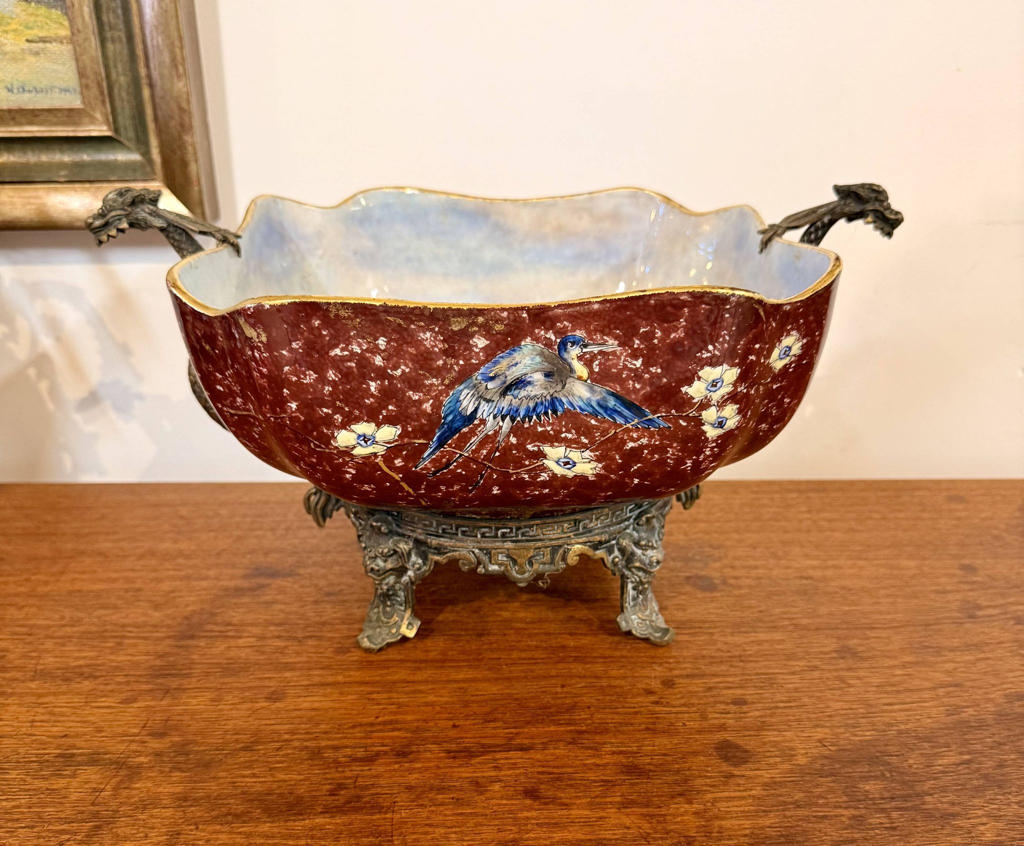 Antique Asian planter in glazed porcelain.