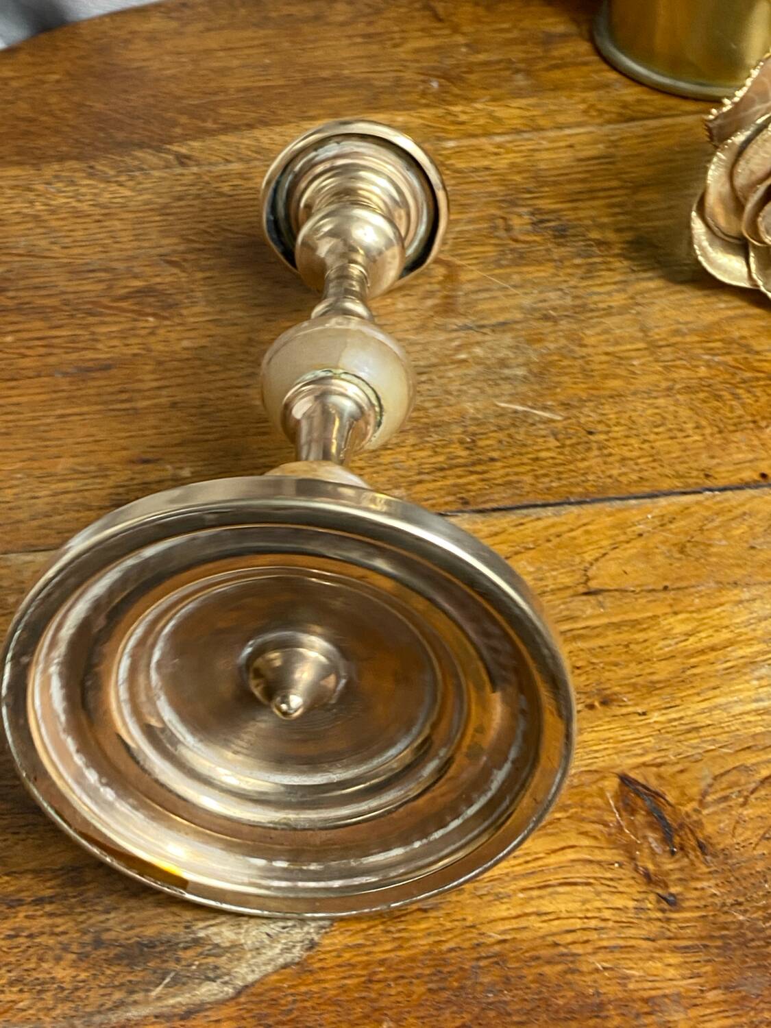 Brass and stone candlestick