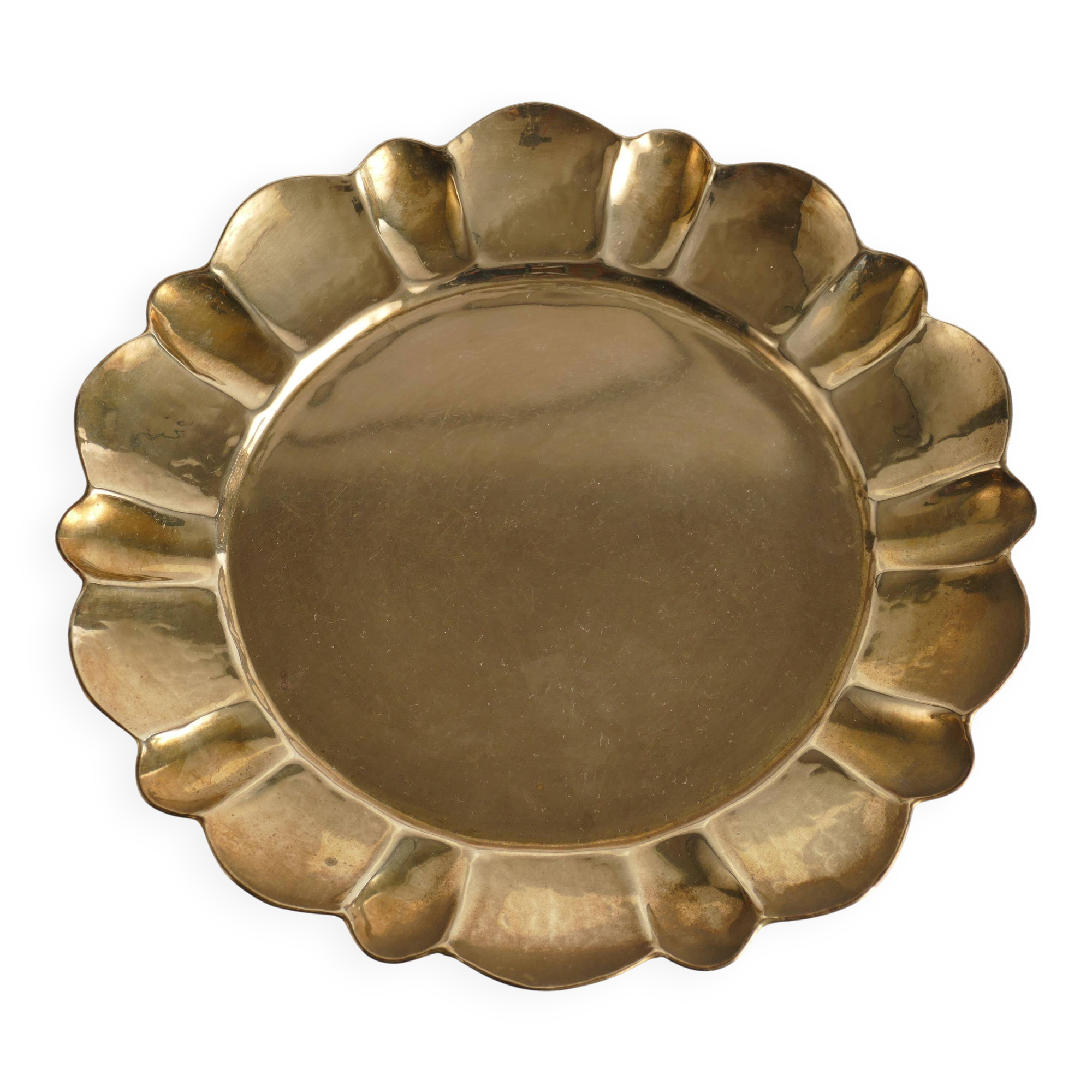 Hollywood Regency Round Brass Tray by Firma Lars Holmström, Sweden 1940's