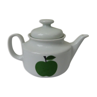 Théière en porcelaine blanche avec pomme verte des années 70