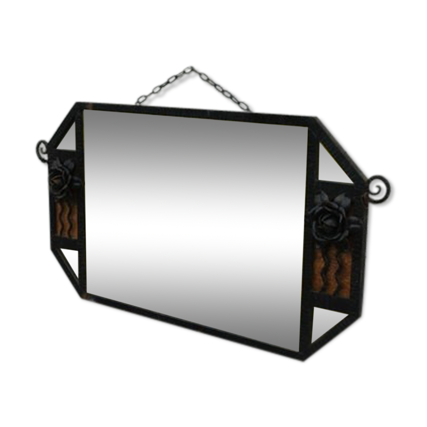 Bevelled mirror in wrought iron 92x48cm