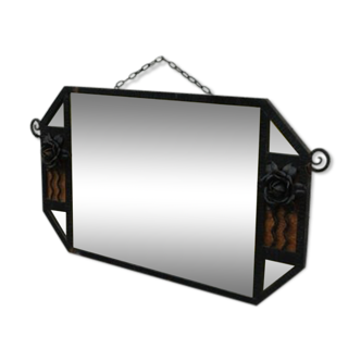 Bevelled mirror in wrought iron 92x48cm