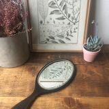 Beveled wooden hand mirror 12x30cm