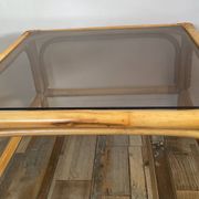 Tabb bo le basse vintage en rotin et verre fumé