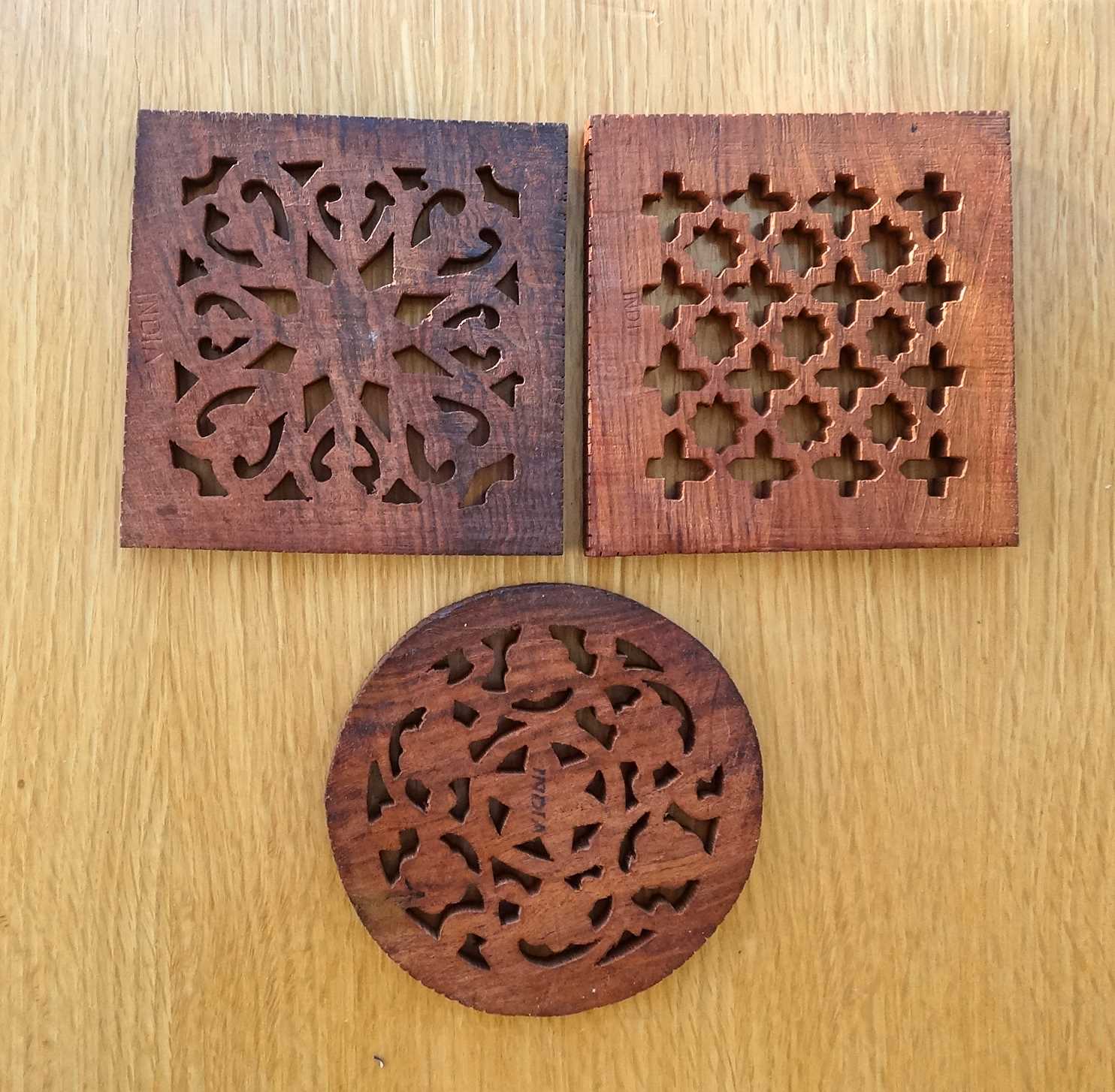 Set of three ethnic wooden underpants