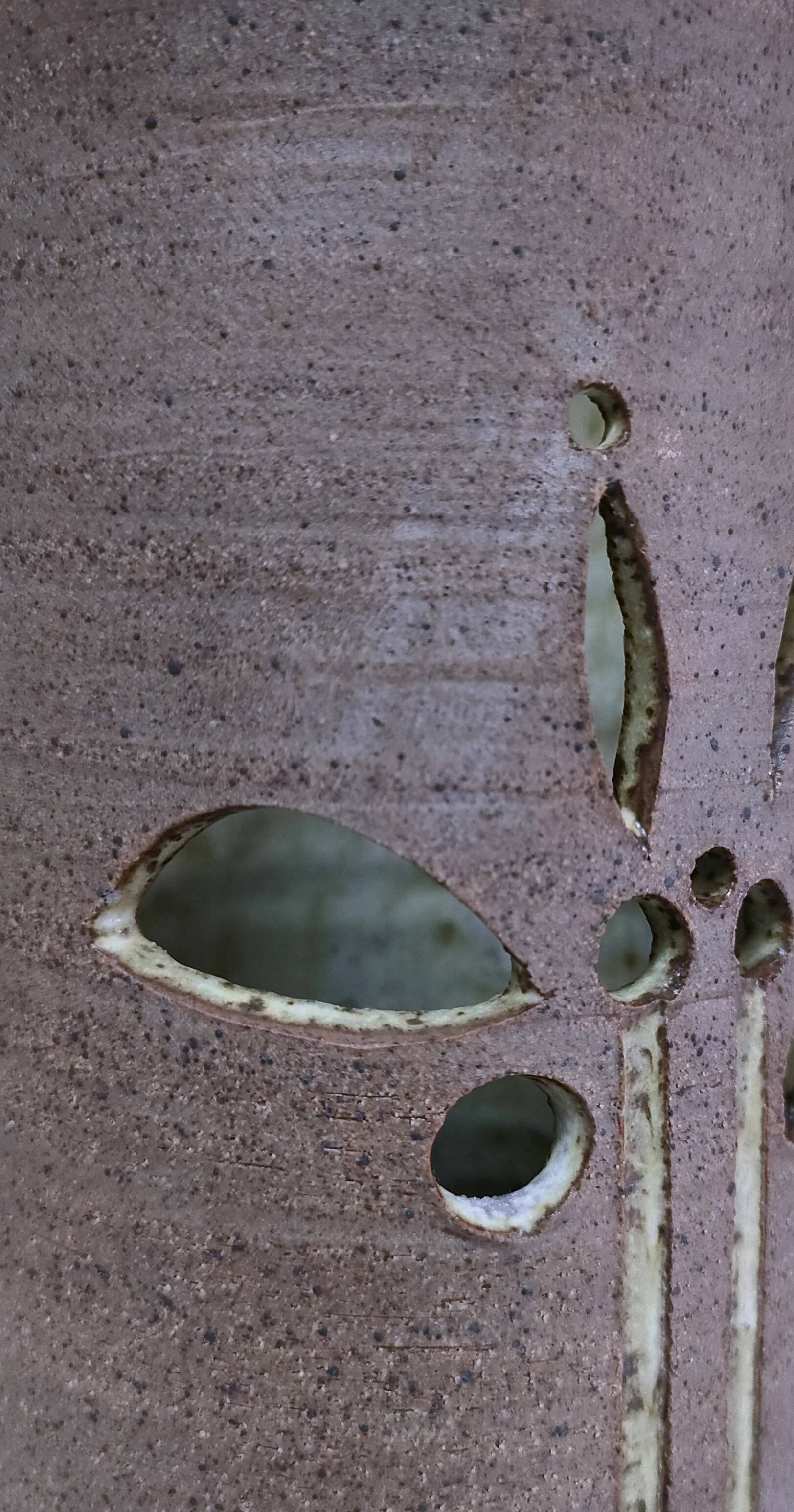 three vintage stoneware roller vases