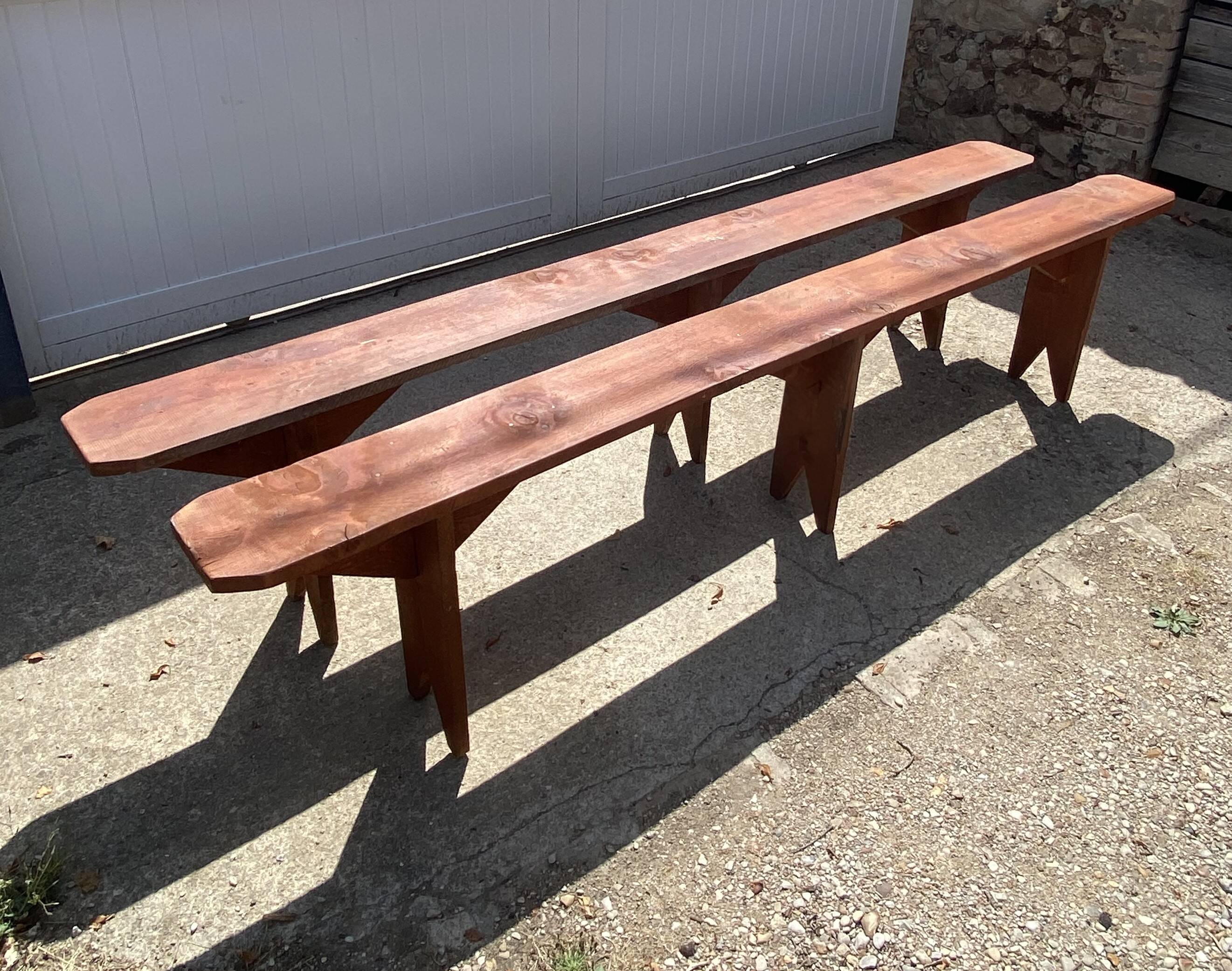 Pair of solid wood farmhouse benches 250cm for rustic farmhouse table 1950