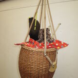 Vintage rattan basket for knitting and work