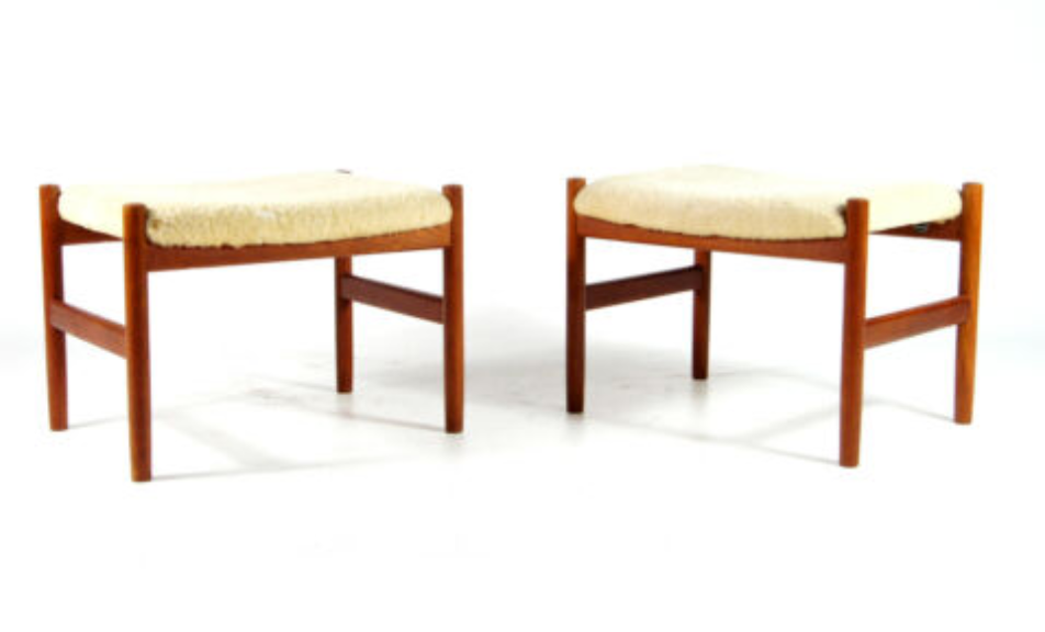 Tabouret en teck laine style danois retro années 60