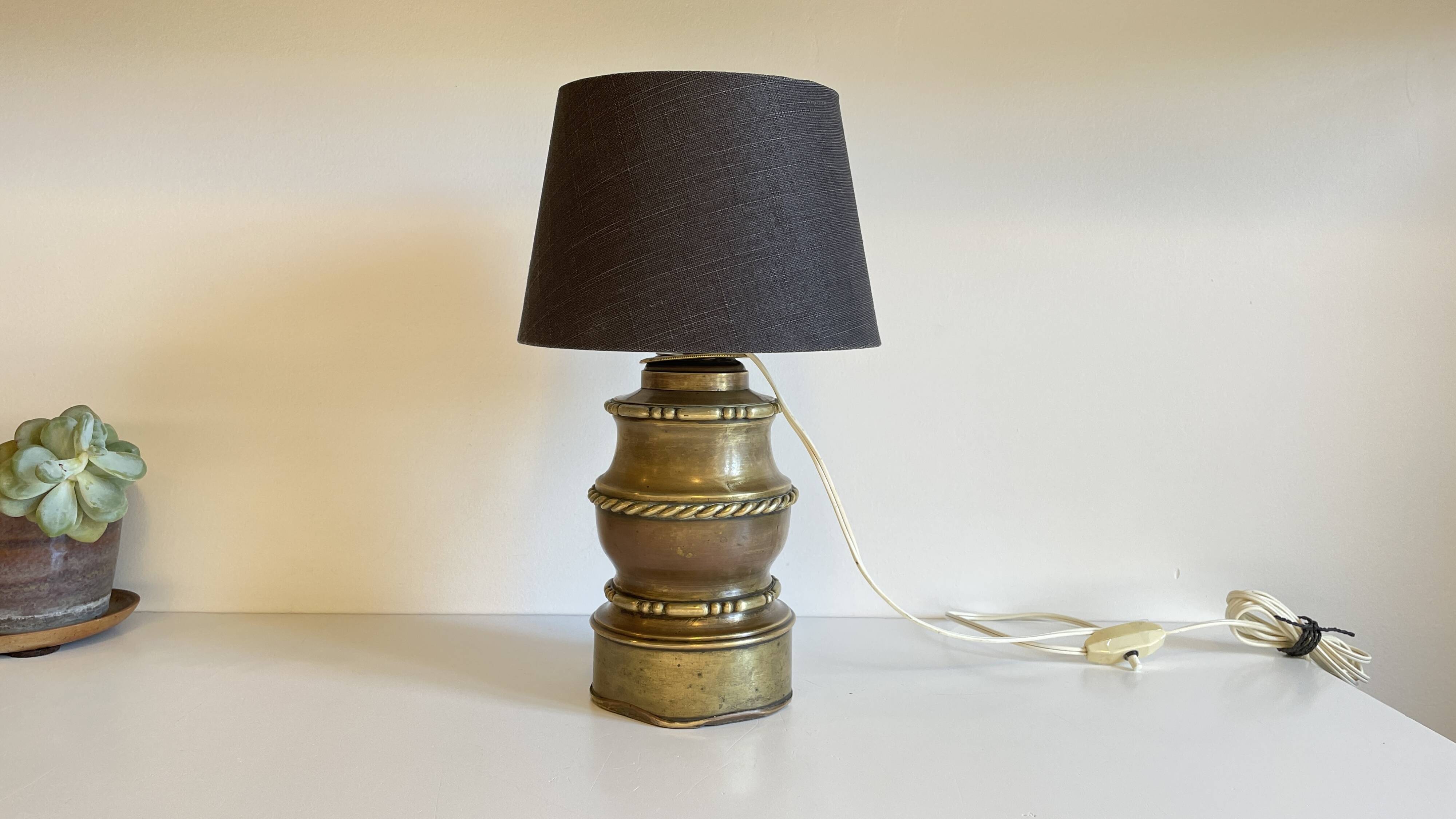Chic brass lamp and vintage fabric