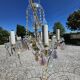 Antique chandelier with glass and crystal pendants, 5 lights, Venetian style.