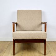 PRL armchair "Stefan" oak wood vintage beige - gold boucle - 3 pieces available