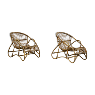 1960s pair of rattan armchairs
