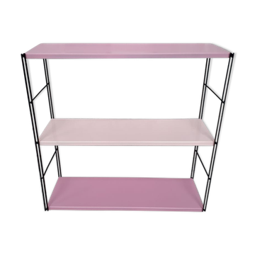 Pink string shelf with black uprights. 47x49x16