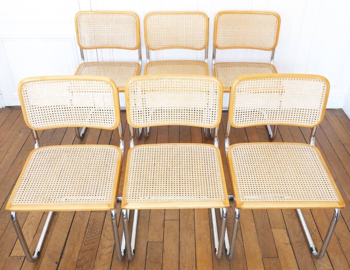 6 Cesca B32 Breuer Chairs Made in Italy - Canework of the seats redone