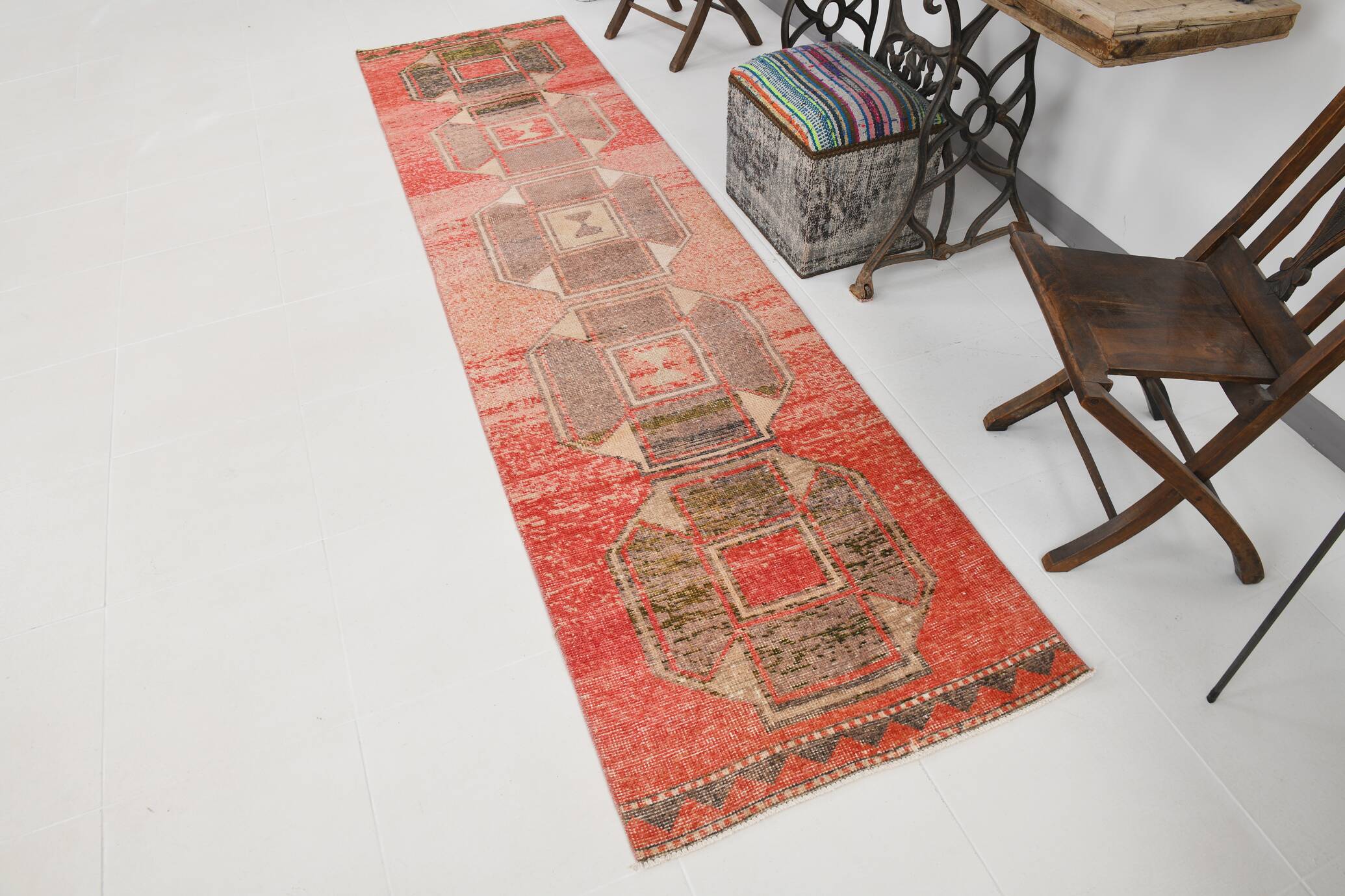 3x10 Rose Red Turkish Vintage Runner Rug,  80x309Cm SK 20304