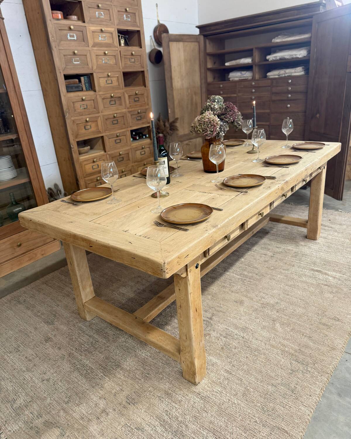 Large farmhouse table with 10 drawers