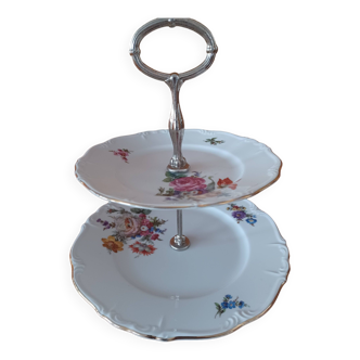 Présentoir à Gateaux - Serviteur 2 étages -  Porcelaine décor Floral