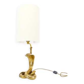Hollywood Regency 1970s Solid Gold Brass Cobra Lamp