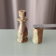 Vintage Hand-Carved Green Onyx Candlestick & Tea Light Holder Set