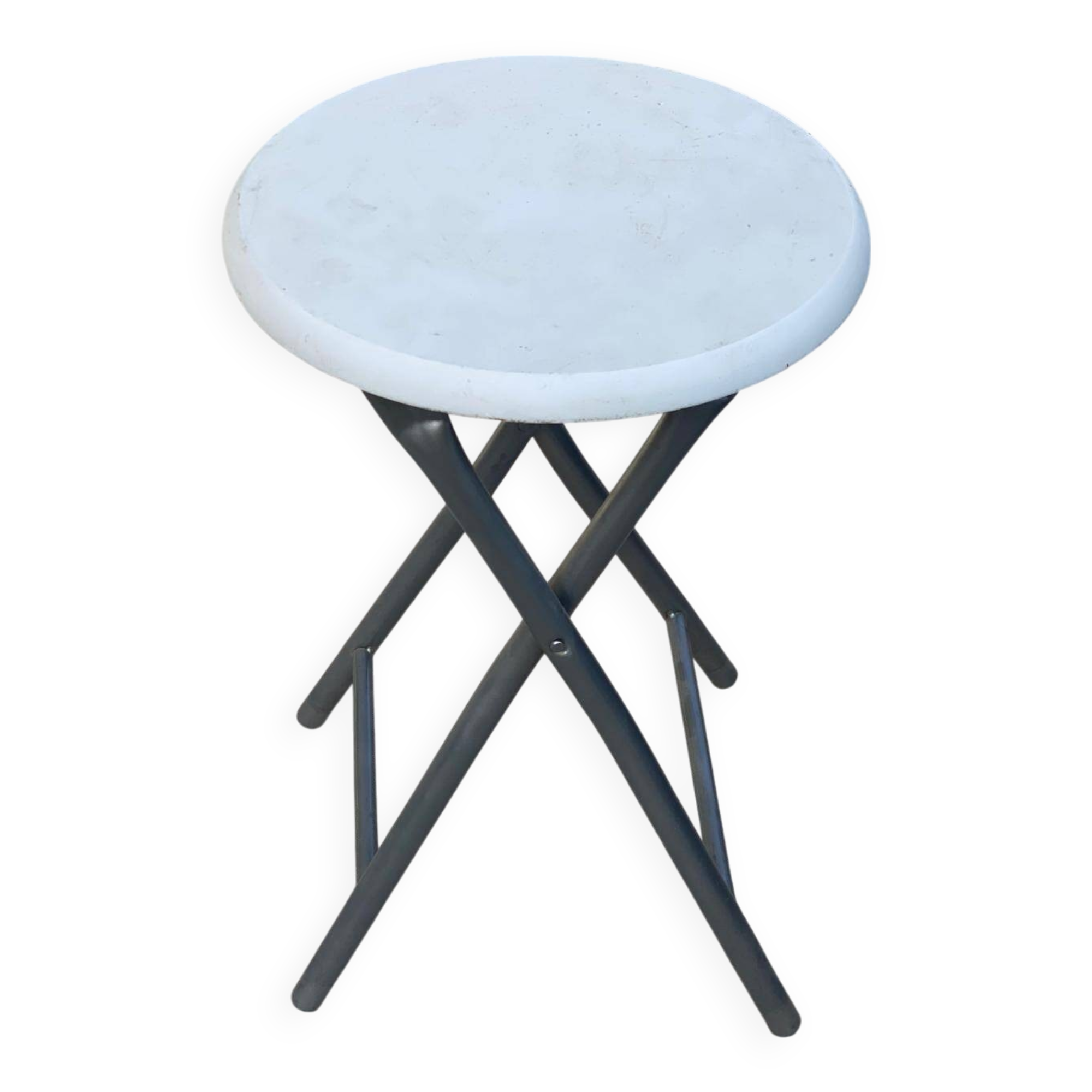 Tabouret industriel pliable en acier gris et bois blanc