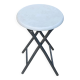 Folding industrial stool in gray steel and white wood