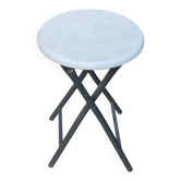 Tabouret industriel pliable en acier gris et bois blanc