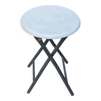 Folding industrial stool in gray steel and white wood