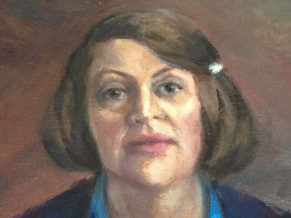 Painting painting on cardboard panel int-case J. Binet Portrait Woman