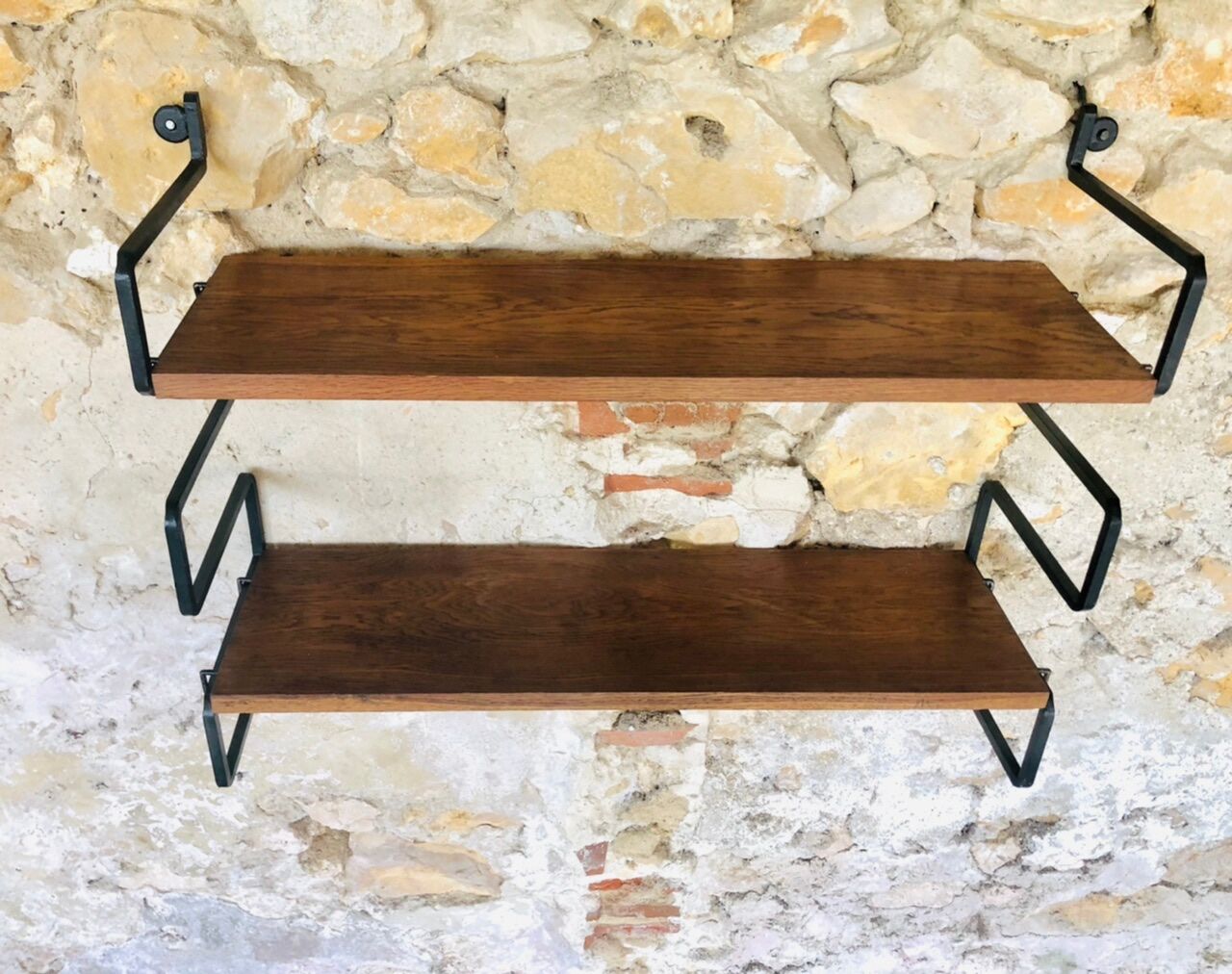 Vintage metal and wood wall shelf, Scandinavian circa 60