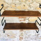 Vintage metal and wood wall shelf, Scandinavian circa 60