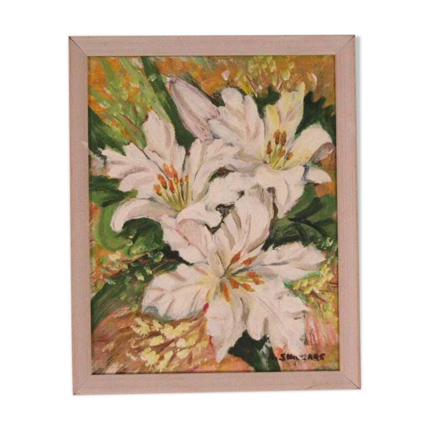 Original Swedish oil on panel from the mid-century – white lilies