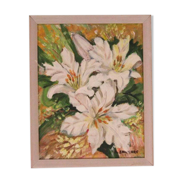 Original Swedish oil on panel from the mid-century – white lilies