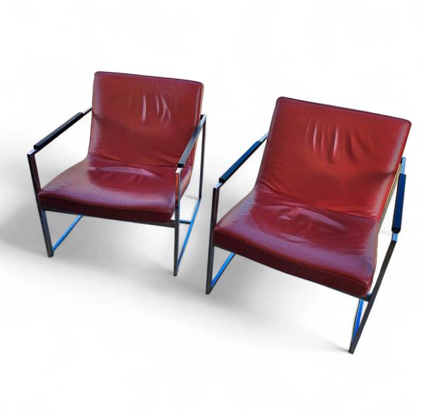 2 x fauteuils Oscar / Martin Haksteen / Harvink / cuir rouge / très bon état / années 1980