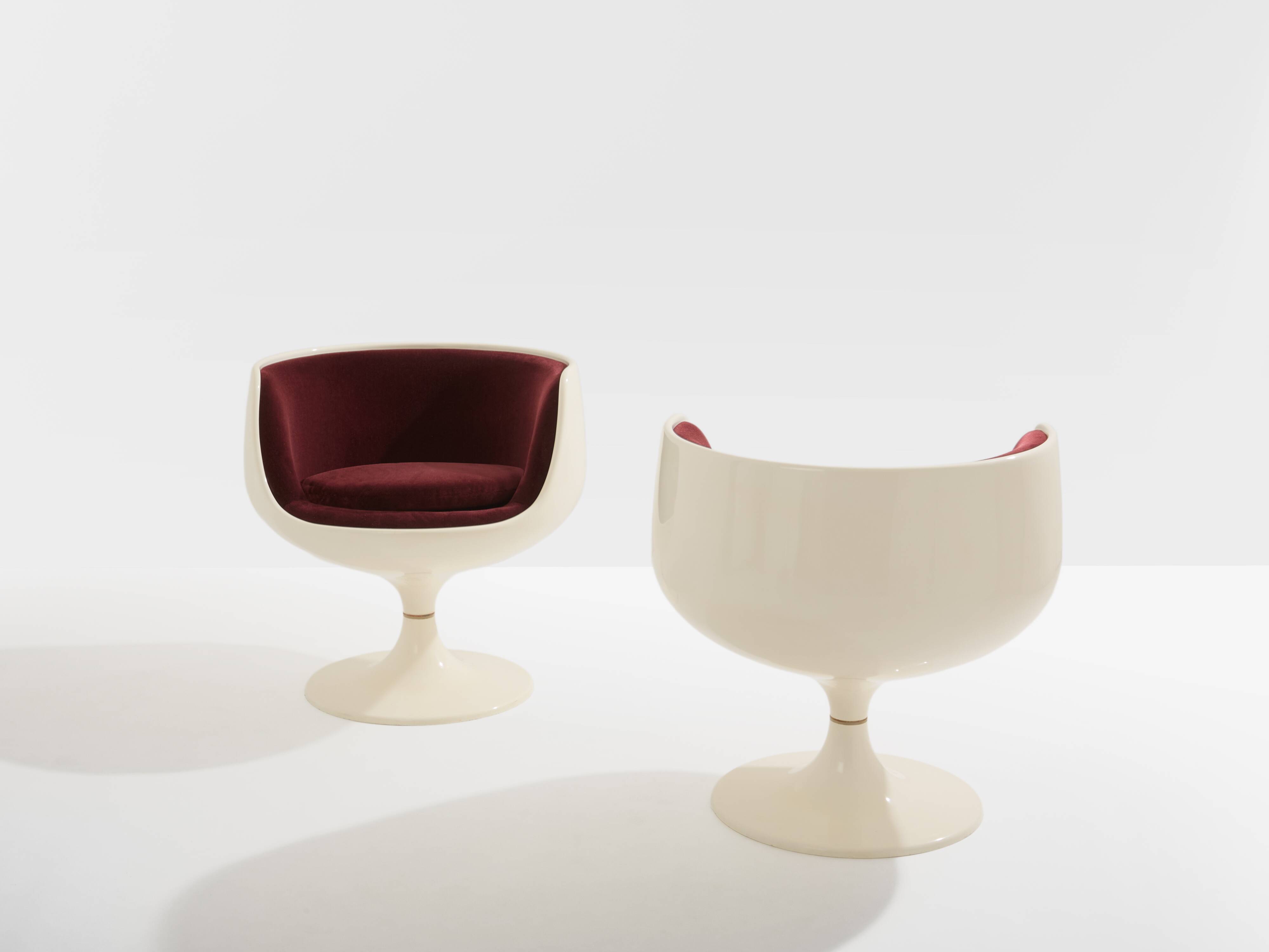 Eero Aarnio pair of Cognac alpaca velvet chairs 1967