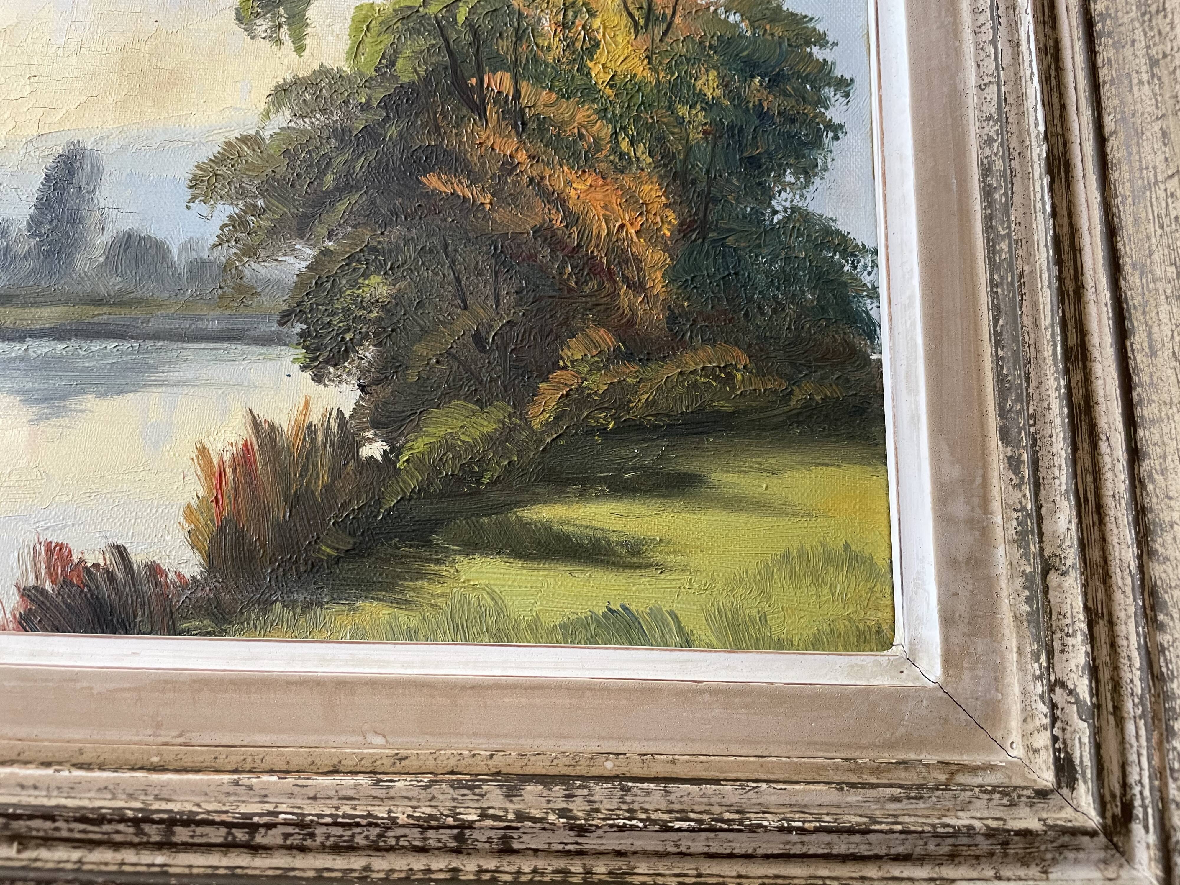 Oil on canvas framed river landscape