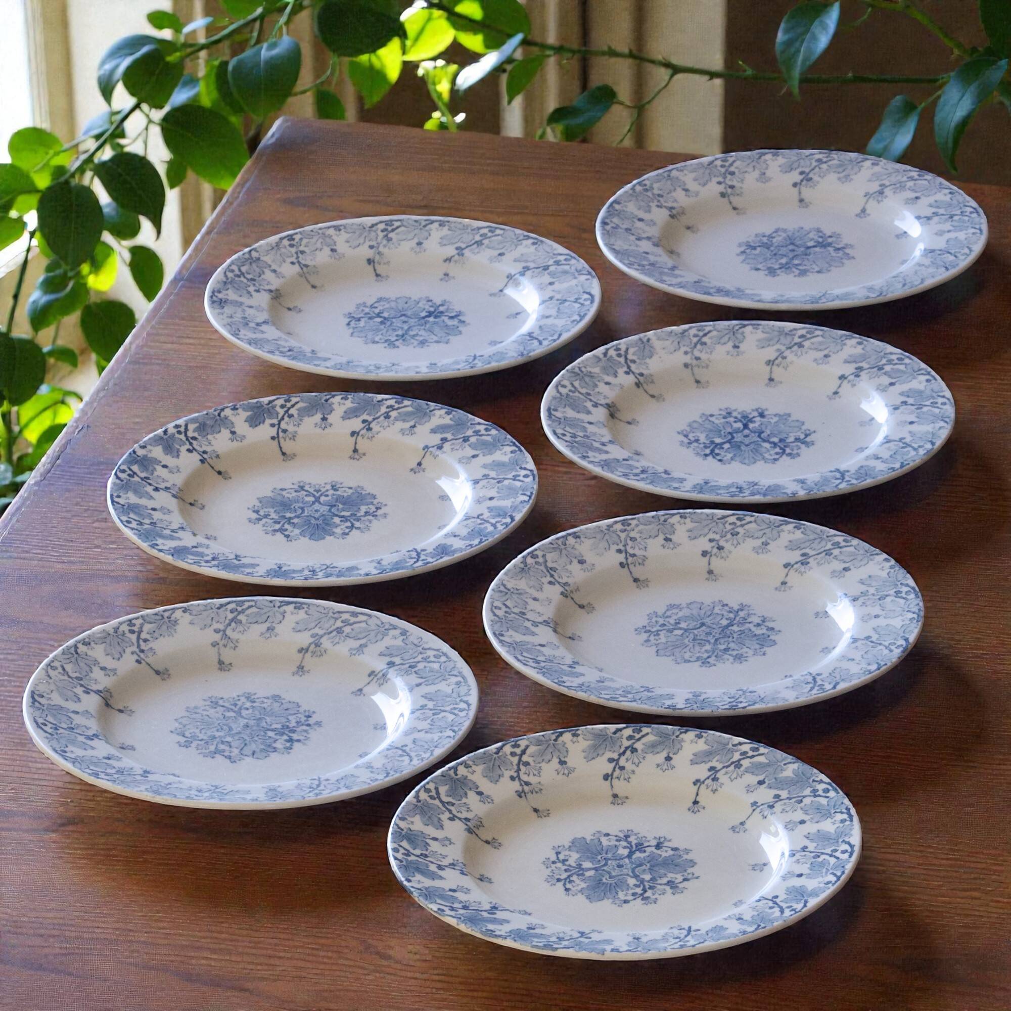 7 19th century ironstone plates signed KG Lunéville, "Neva" collection