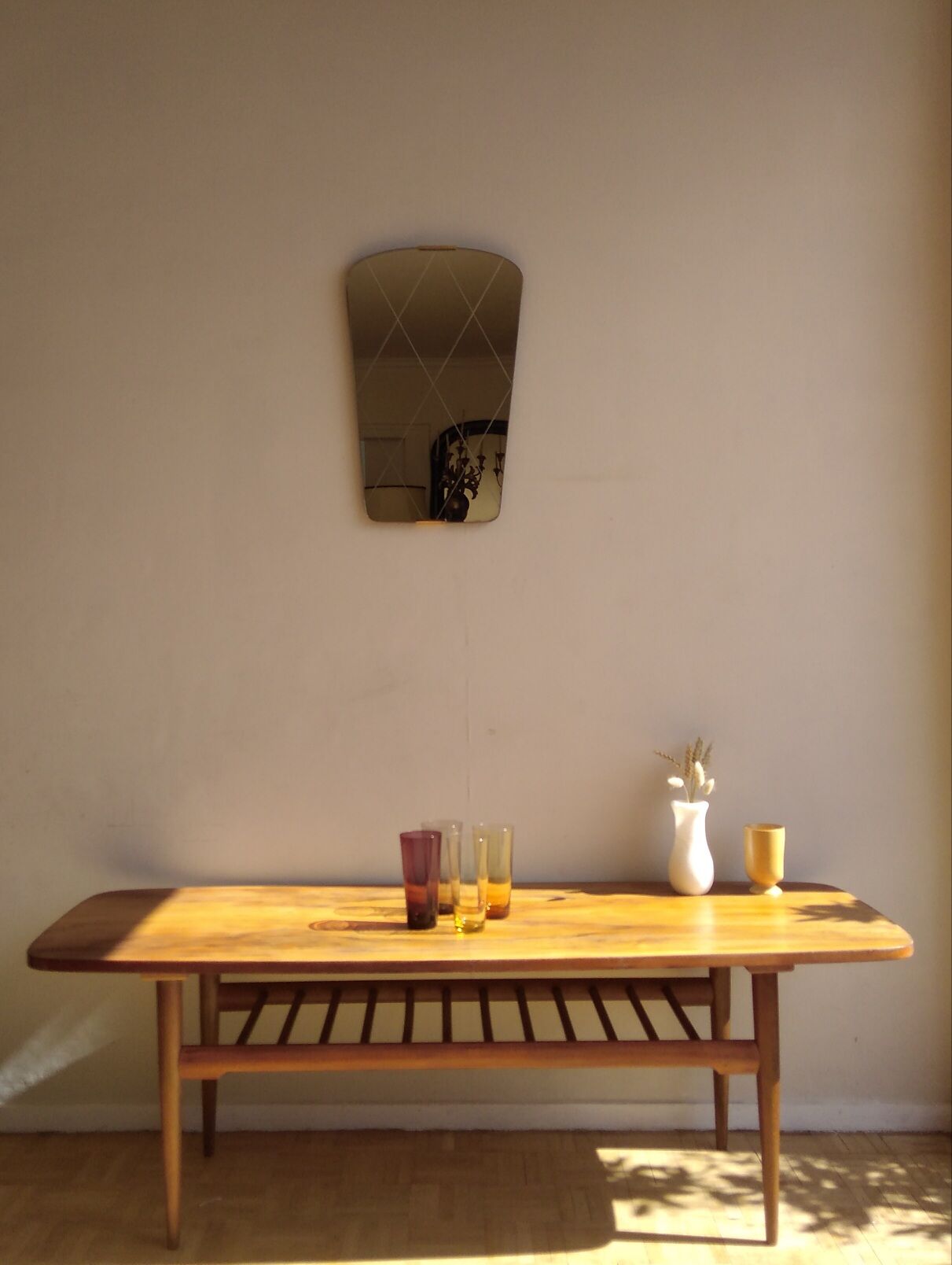 1960s blond wooden coffee table