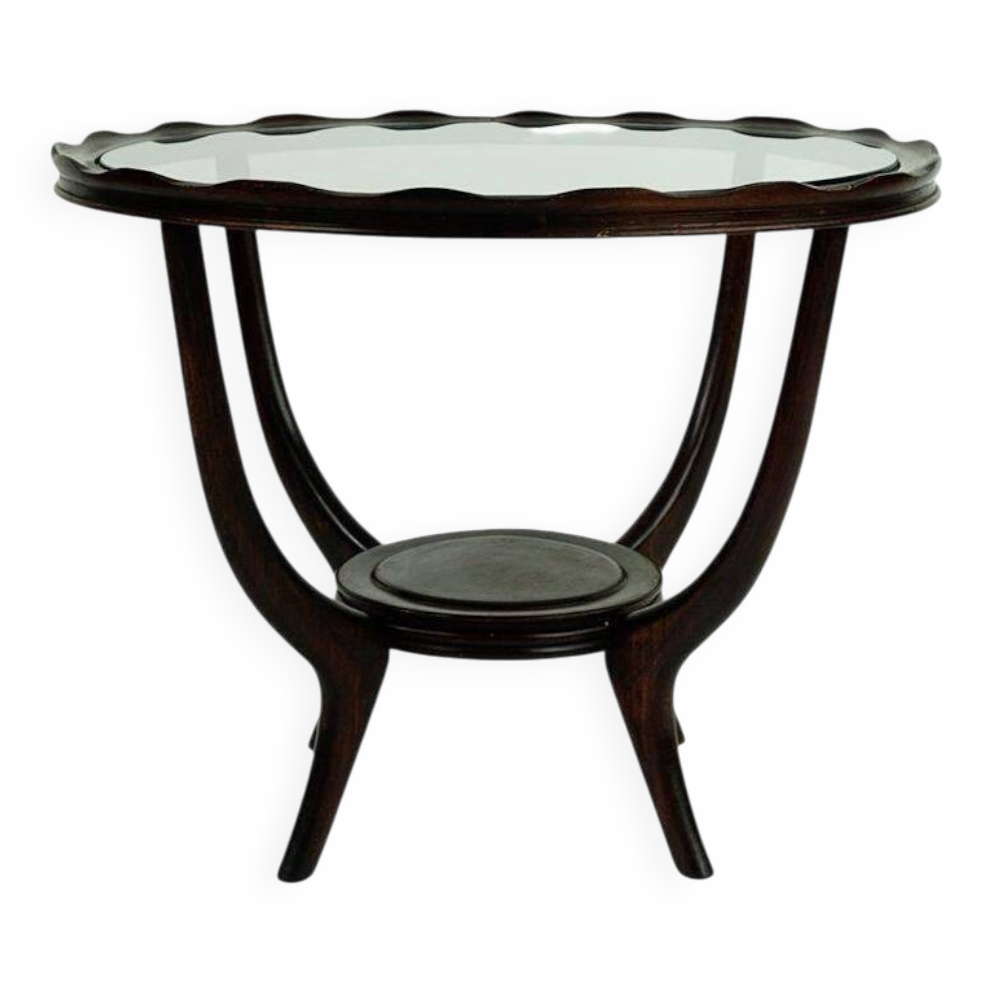 Italian round coffee table from the 1950s with a glass top, attributed to Carlo di Carli.