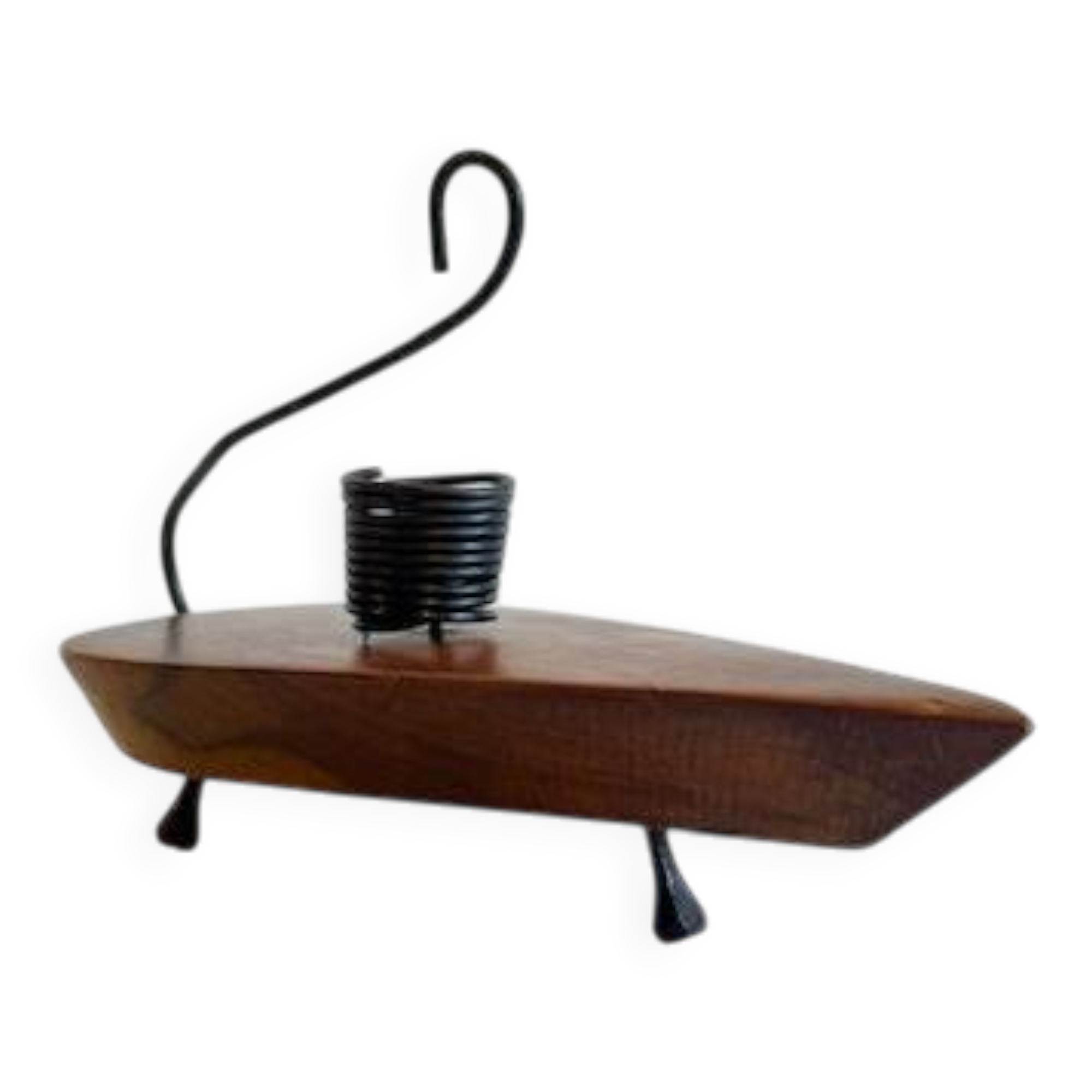 Brutalist olive wood candle holder vintage