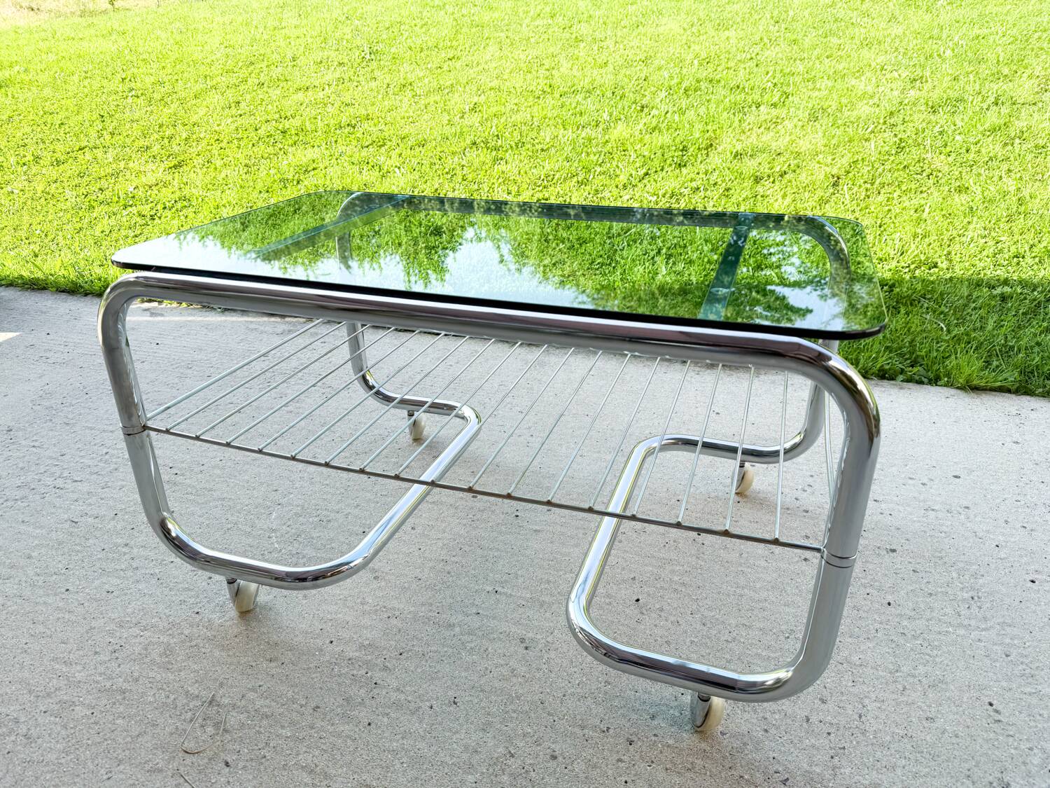 70s chrome and glass tubular frame coffee table