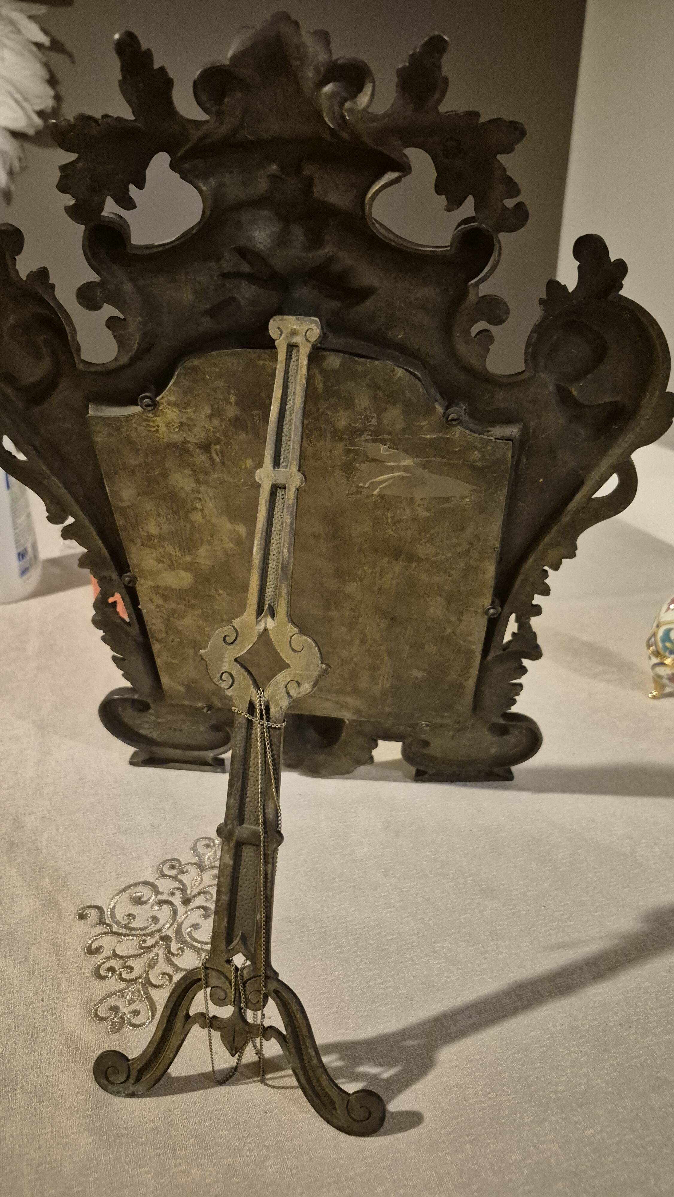ANTIQUE PSYCHE TABLE MIRROR BRONZE BEVELLED MERCURY MIRROR 19TH CENTURY