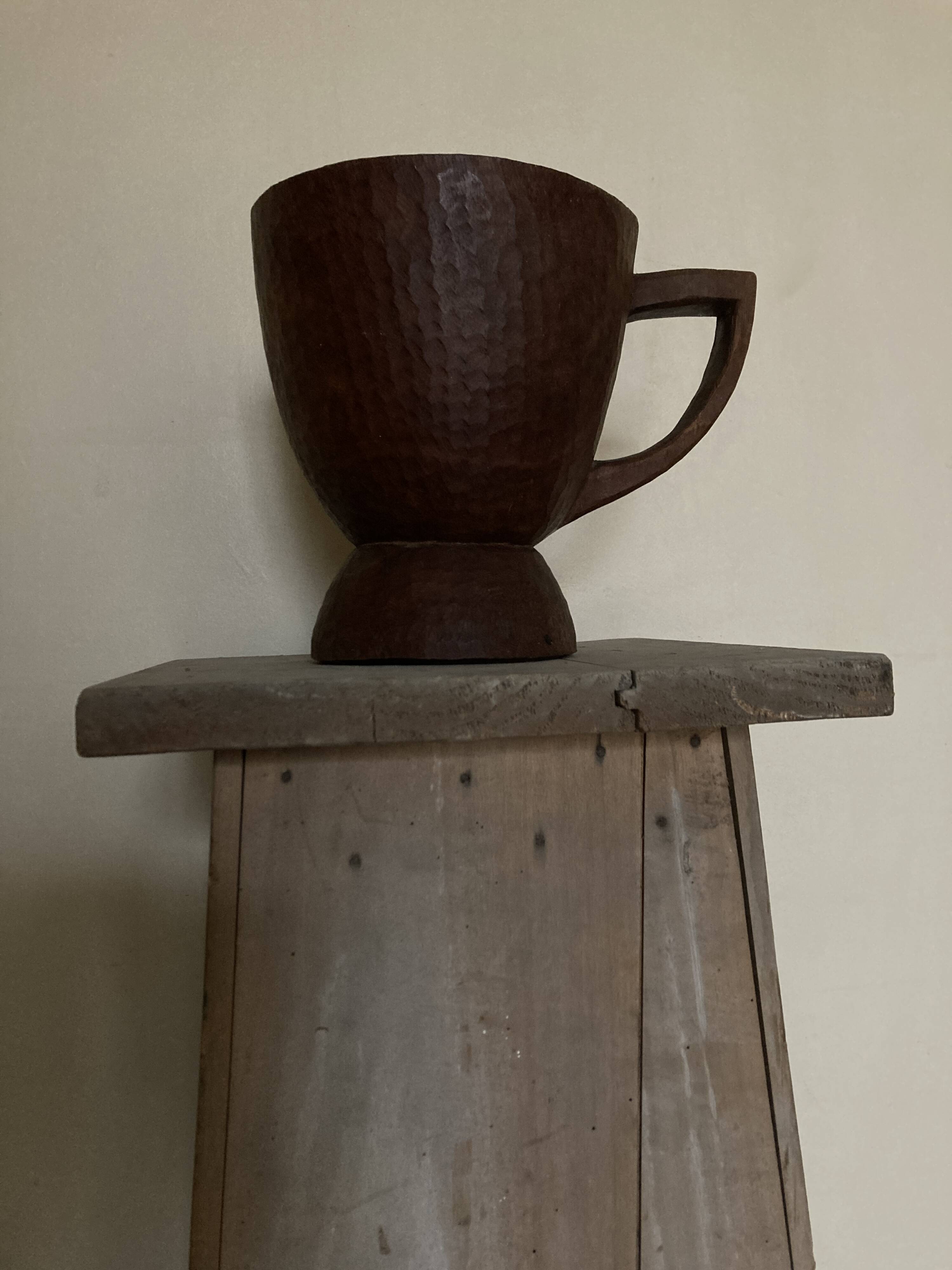 Midcentury Cubist XXXL Cup in West African Monoxyl Wood