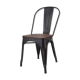 Industrial chair in matte black metal with dark natural wood seating
