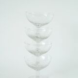 Set of 4 engraved crystal champagne glasses, arabesque motifs, 1950