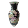 Vase balustre vintage Asiatique/Chinois, en céramique vernissée - motifs floraux/Oiseaux exotiques