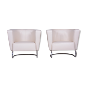 Fauteuils Halabala en cuir blanc années 1930