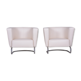 White leather Halabala armchairs made in 1930s Czechia - Fully restored