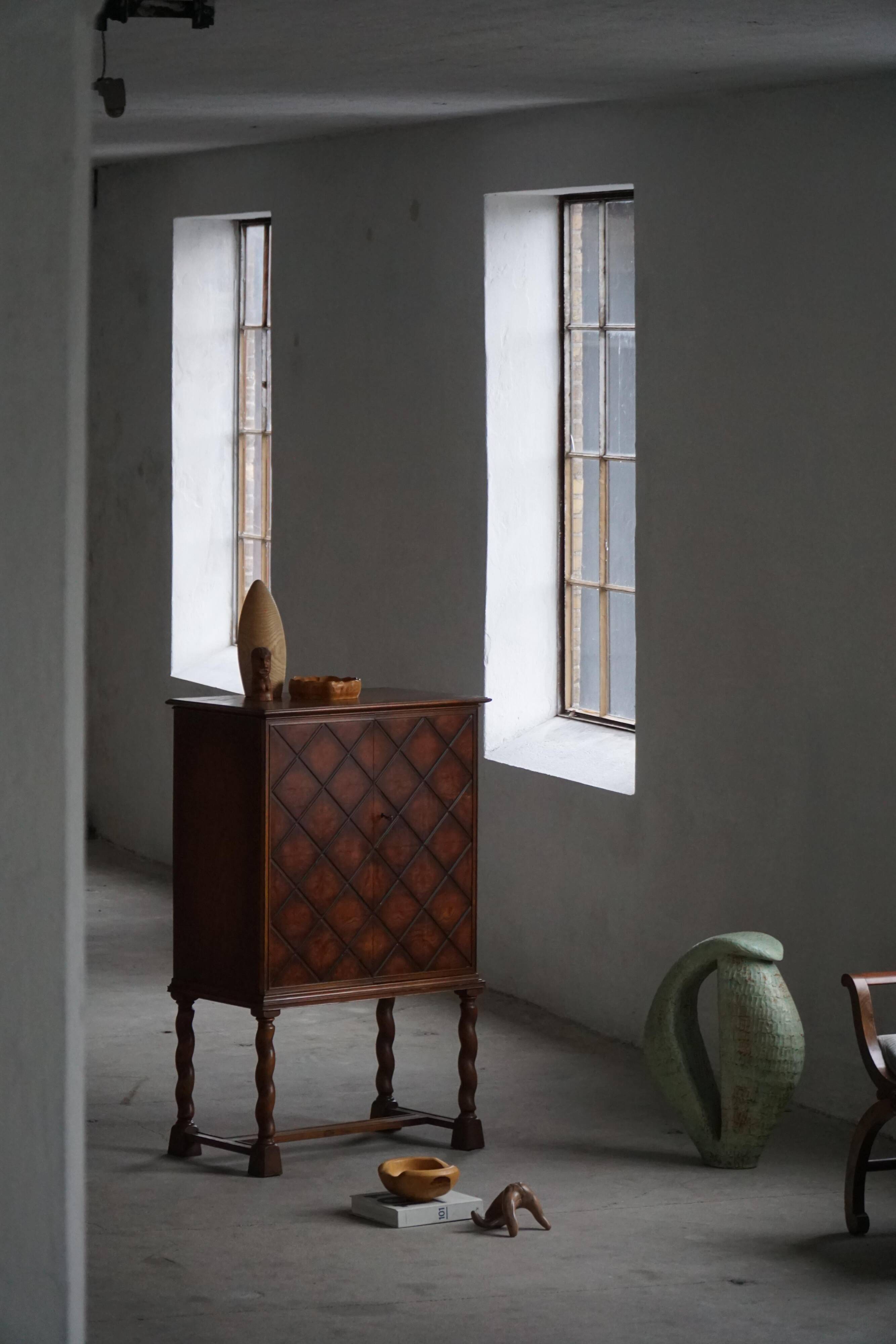 Swedish Grace, Geometric Oak Armoire, Thysells Furniture, Art Deco, 1940s