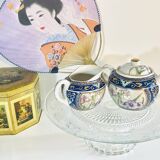 Small milk jug and sugar bowl from Japan with floral patterns from the 1930s/1940s.
